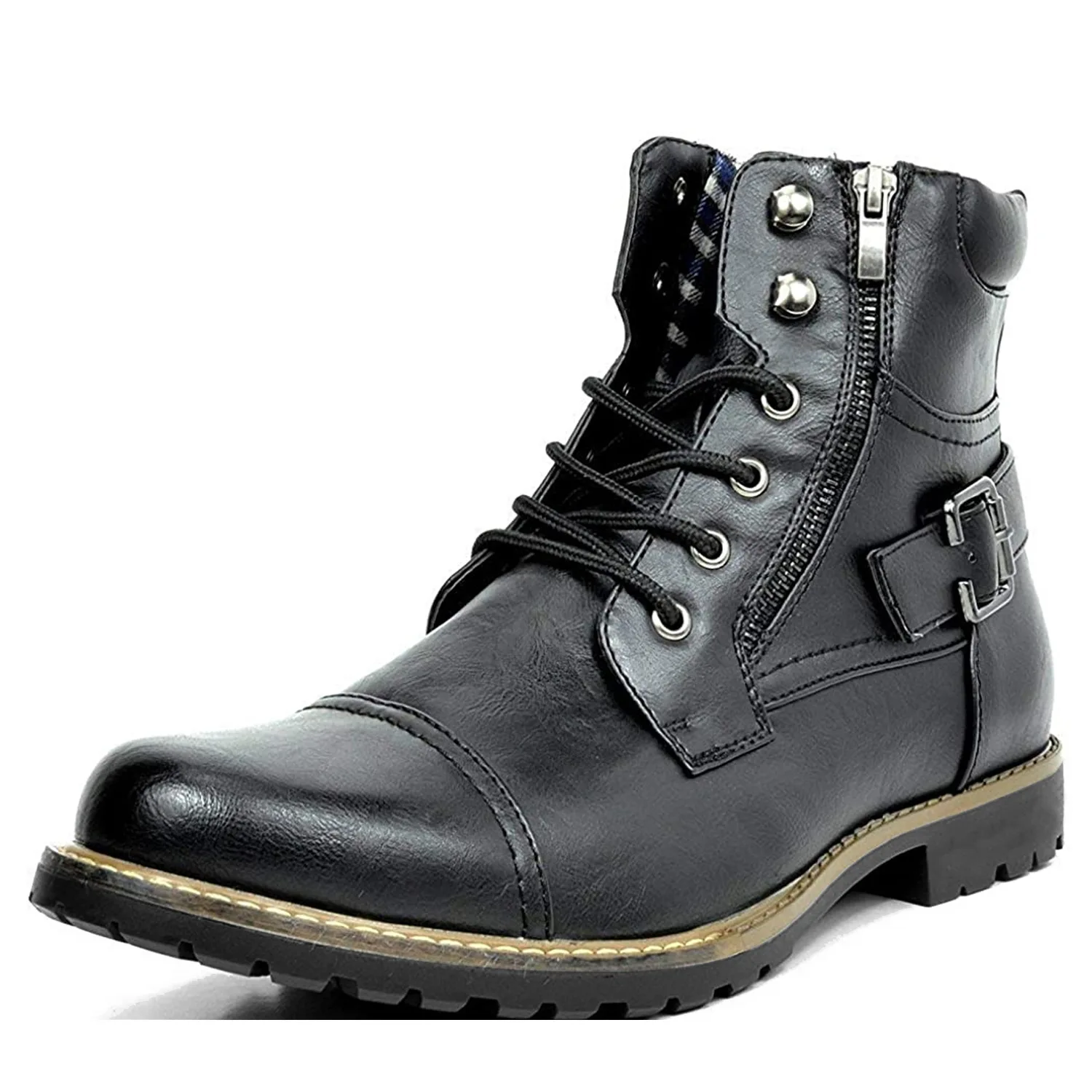 

Men's leather boots with metal zippers, motorcycle men's boots, fashionable mid-top boots, comfortable for outdoor