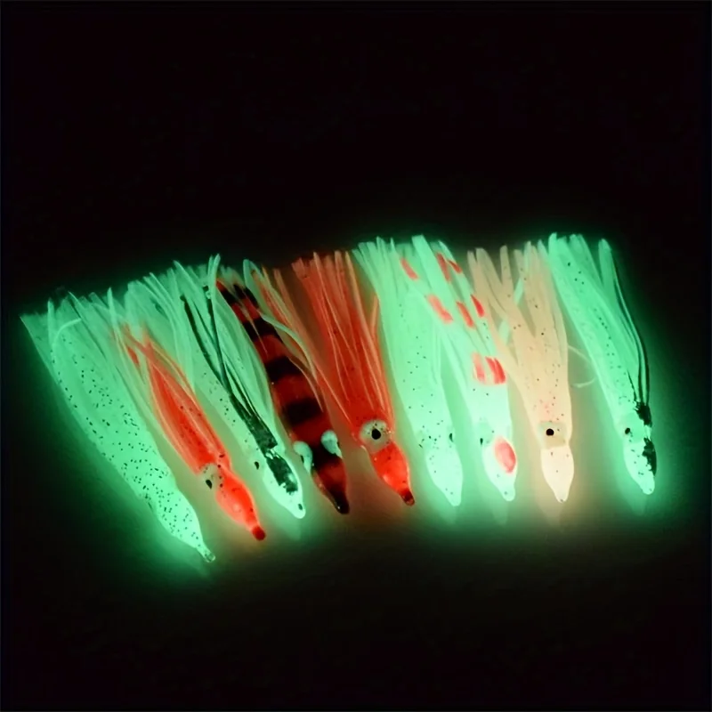 10pc Lifelike Squid Glow Lure, Luminous Artificial Bionic Octopus Soft Bait, Fishing Accessories For Saltwater Freshwate