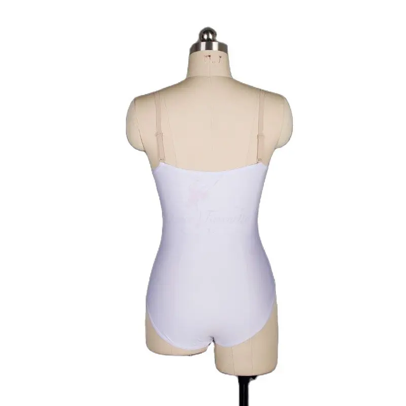 Free Shipping White Spandex Ballet Dance Leotard with V Nude Insert Dancewear for Women Bodywear Plain Leotards Nude Strap 18579