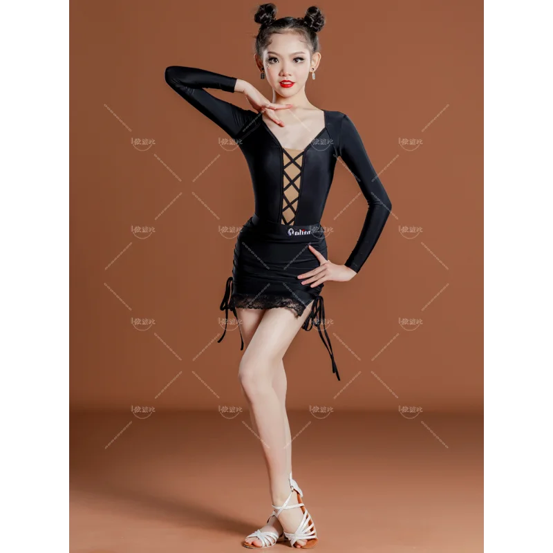 spring and summer girls' practice suit children's performance dance Latin dance suit children's net red Latin training su