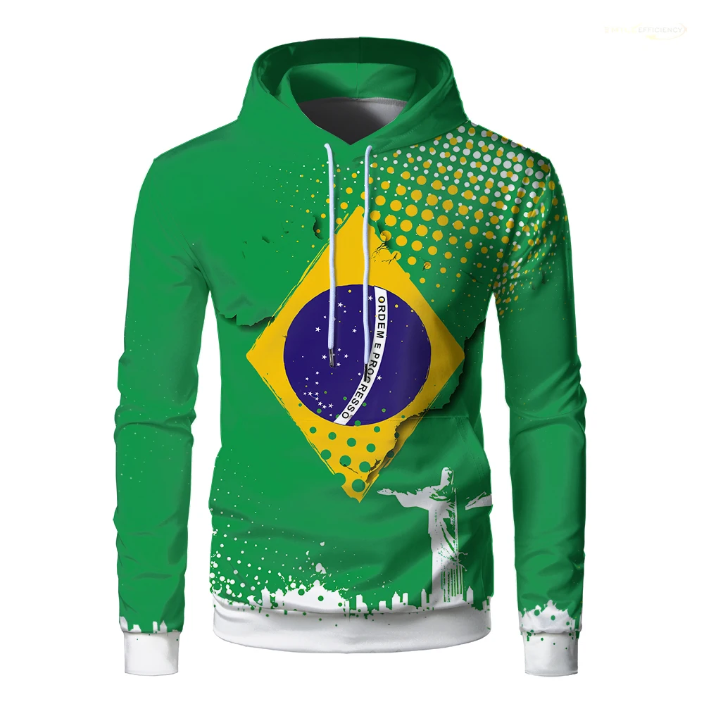 Brazil Flag Graphic 3d Printed Men Hoodie Brazilian National Emblem Hooded Sweatshirt Casual Oversized Sport Boy Pullovers Tops