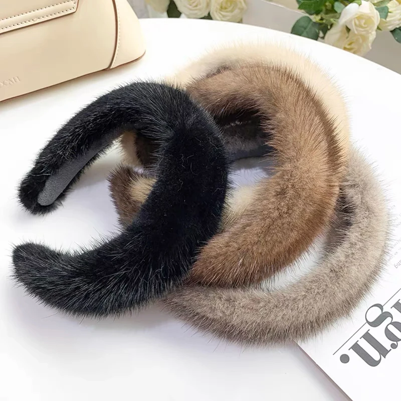 

2024 Hot Sale Women Luxury winter 100% Real Mink Fur Headbands High Quality Real Fur Hair Band Lady Fashion Hair Hoop Furry Gift