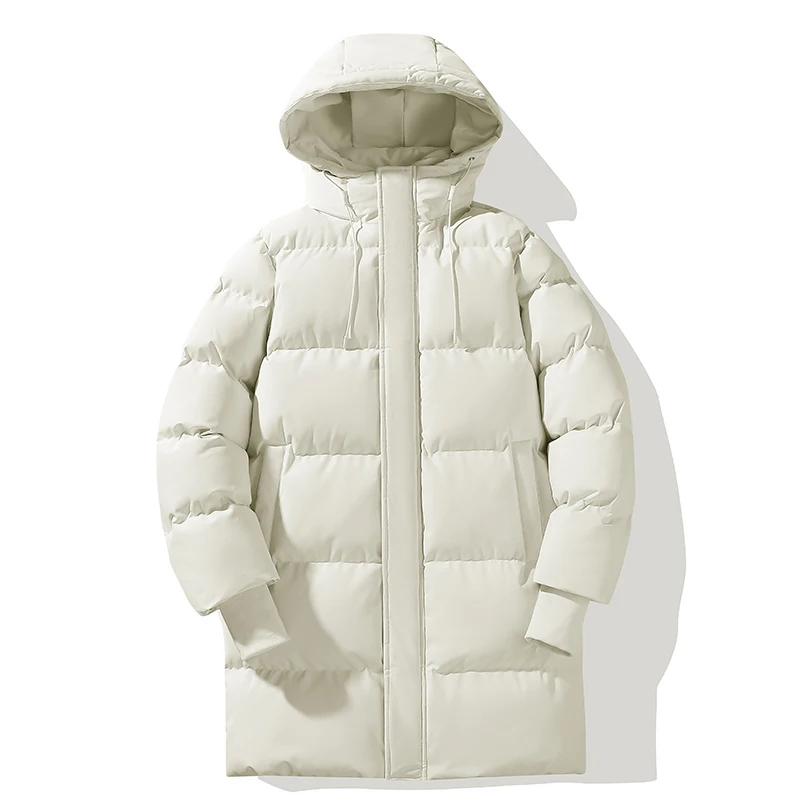 Mens Long Black Hooded Puffer Coat New All Match Thickened Warm Jacket Casual Winter Outerwear Men Hooded Puffer Coat