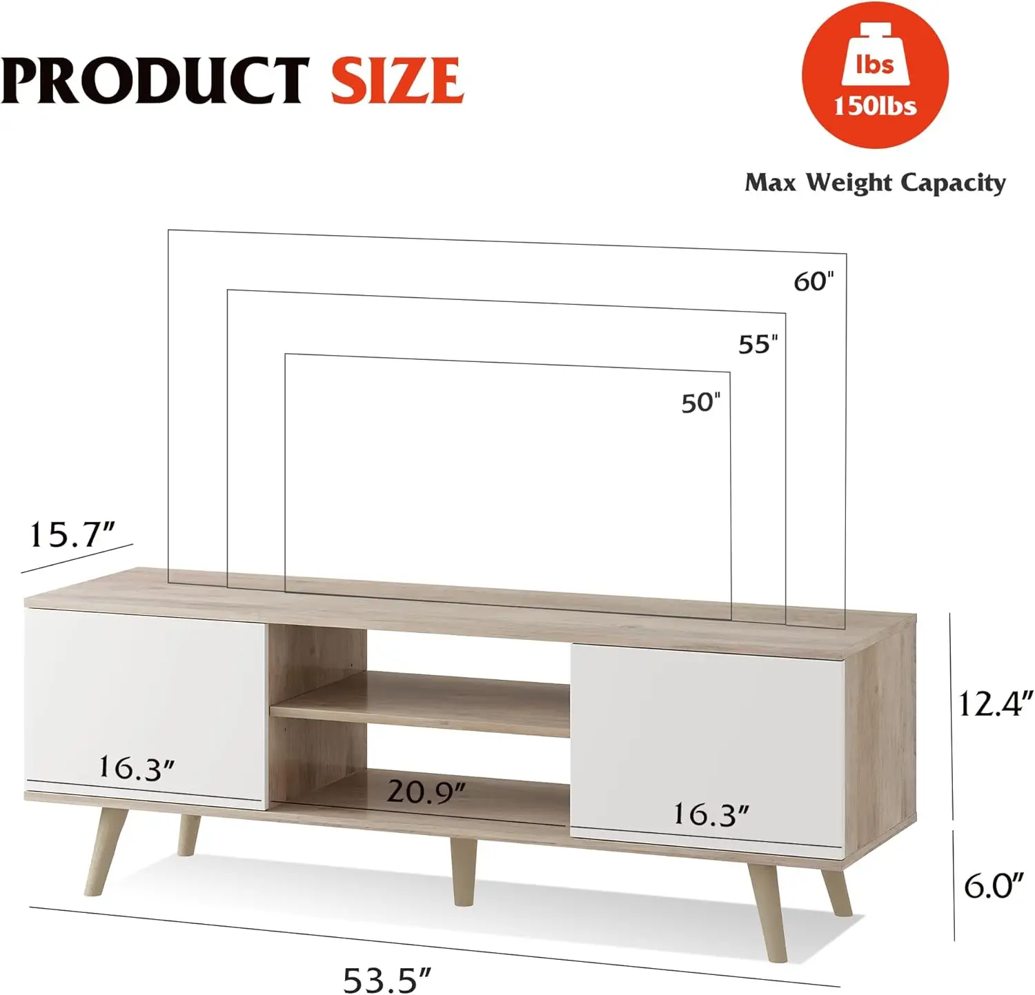 55 60 polegadas tv stand, centro de entretenimento boho com armários de armazenamento, console de tv para decoração da sala