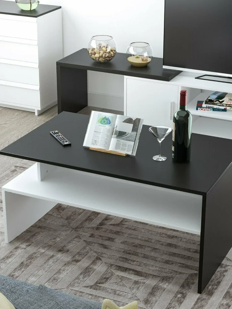 2 Tier Coffee Table End/Side Table Modern Design w/Open Shelf Living Room Black/White, Oak/White