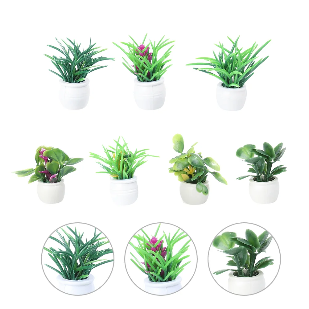 7 Pcs Mini Potted Plant Desktop Ornament Artificial Bonsai Decor Miniature Plants Indoor