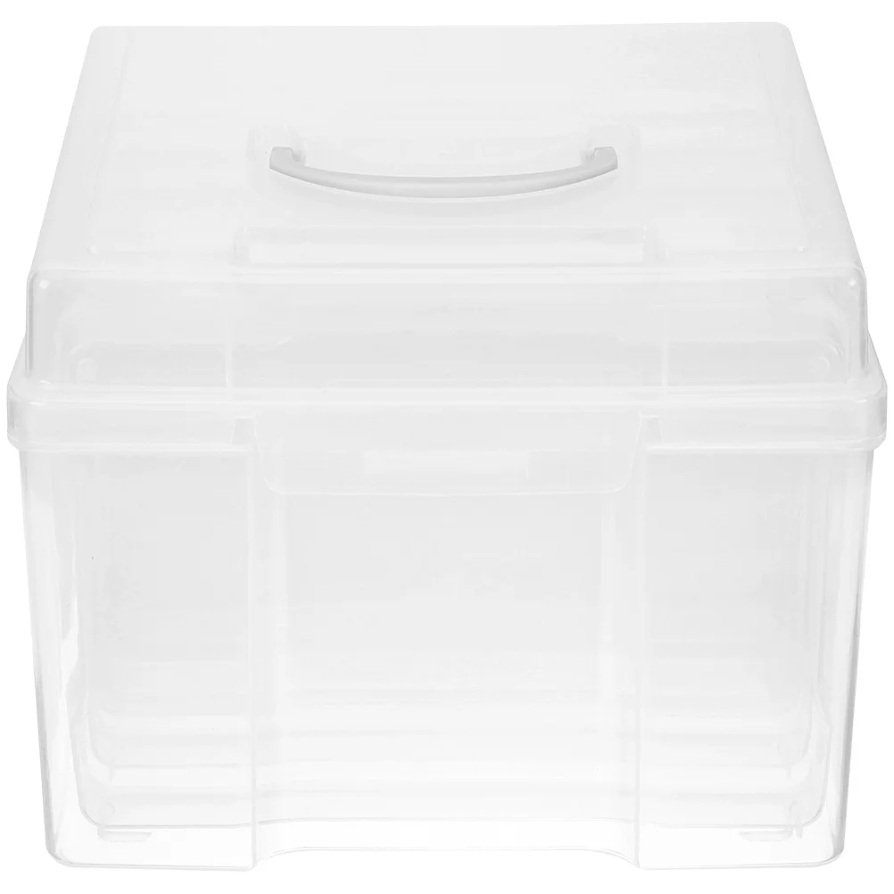 Photo Storage Box with Lids Stackable Bins Basket Foldable Craft Containers Keeper Organizer Postcard