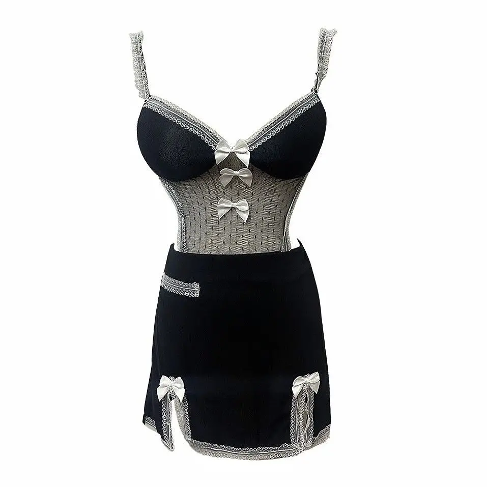 Sexy Pure Desire-vestido camisola calado con escote en V profundo, minifalda ajustada con abertura en la cintura para bebé y Club