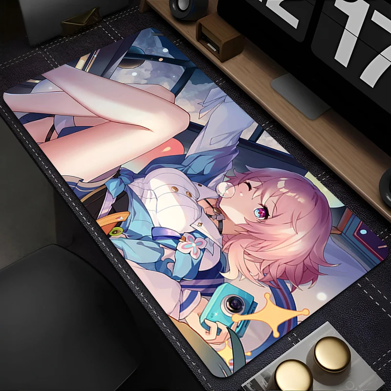 Mouse Pad Pink March 7th Kawaii Keyboard Pad Laptop Gaming Accessories Anime Girl Mousepad PC Honkai Star Rail Desktop Mouse Mat