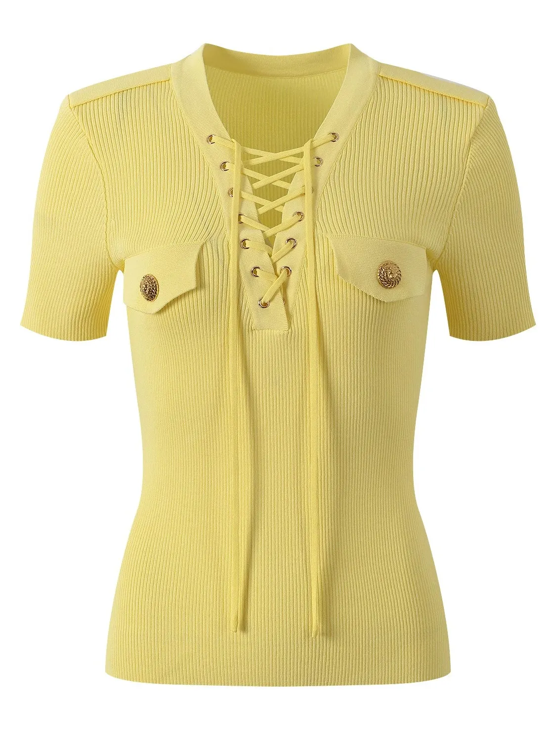 

Spring Summer 2025 V-Ne Knitted ort Sve T-irt Slim Fit Gold Bule Top Faionable Versatile Sweet Sle Ice Silk