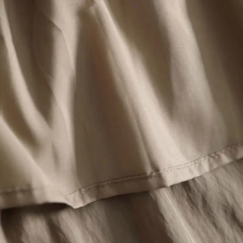 Fashion Solid Color Thin Ventilate A-word Swing Skirt Women High Waist Loose Cool Feeling Silky Smoothness Pleated Lady Shirt
