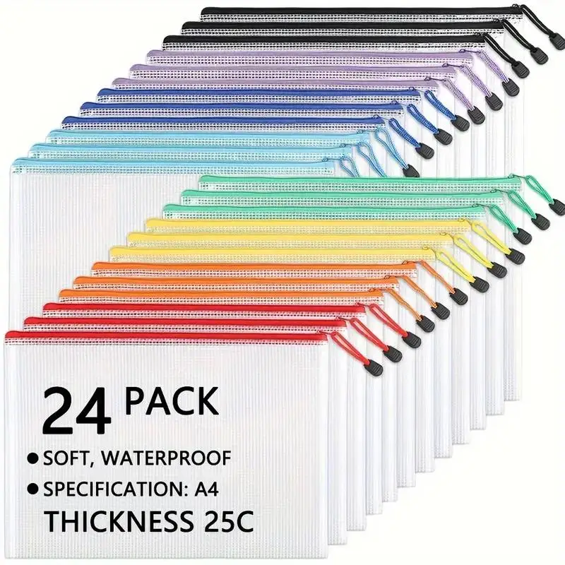

5-24pcs Mesh Zipper Bags Puzzle Bags With Zipper For Classrooms, A4 Chessboard Game Storage And School Office Supplies