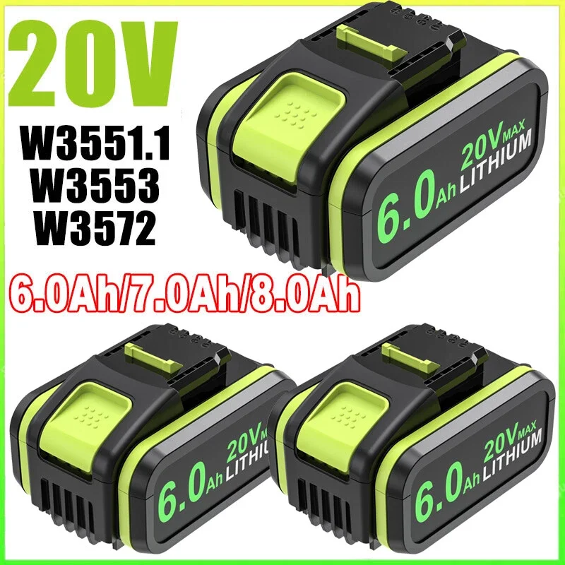 ل WORX WA3551 20 فولت بطارية 8.0Ah/6.0Ah ليثيوم قابلة للشحن WA3553 WA3553.1 WA3570 لجميع أدوات WORX الكهربائية والحديقة #1