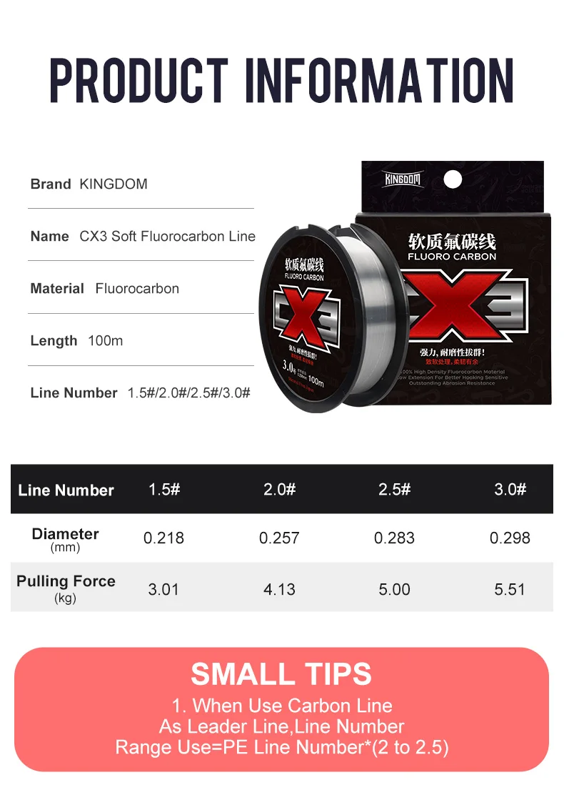 Kingdom CX3 Fluorocarbon Angelschnur 100m Super Glatte Steife Monofilament-Vorfachschnur Unsichtbare Sinkende Angelschnur – Detail 2