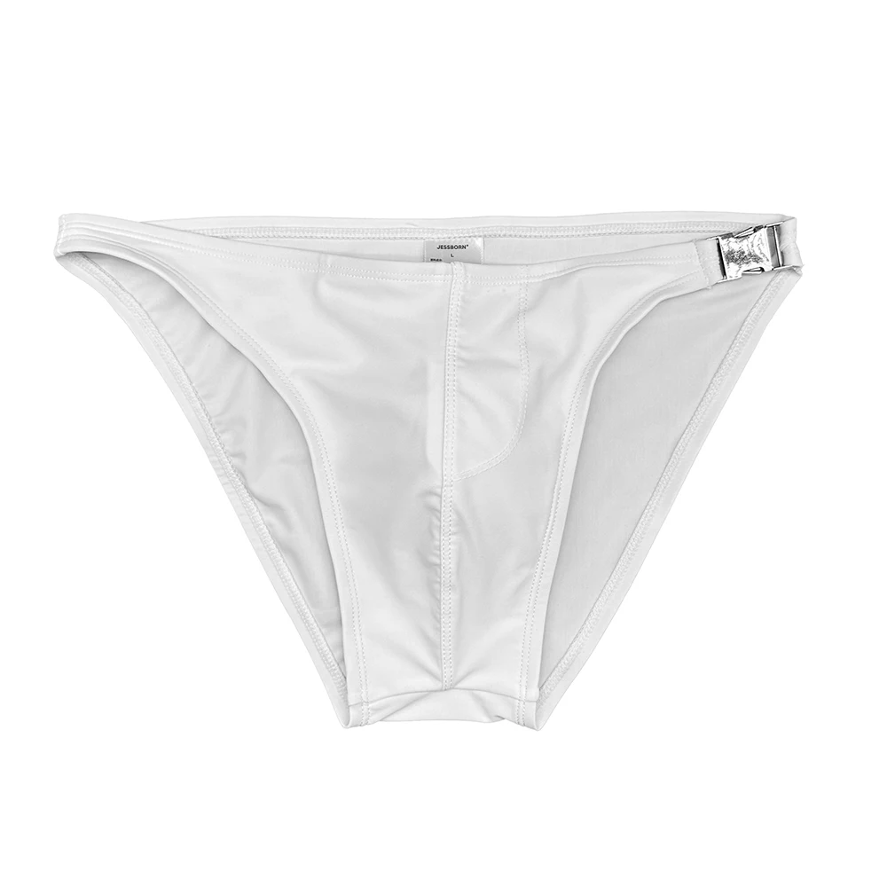 Metal Buckle Side Slit Swim Briefs Sexy Mens Low Waist Bathing Suit Nylon Solid Swimwear Sport Beach Surfing Trunks