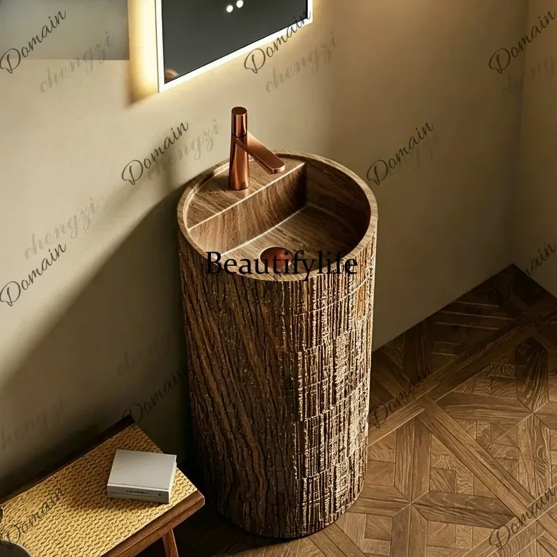 TGB Wabi Sand medieval style wash basin integrated floor type, face wash table, art, wood grain column basin