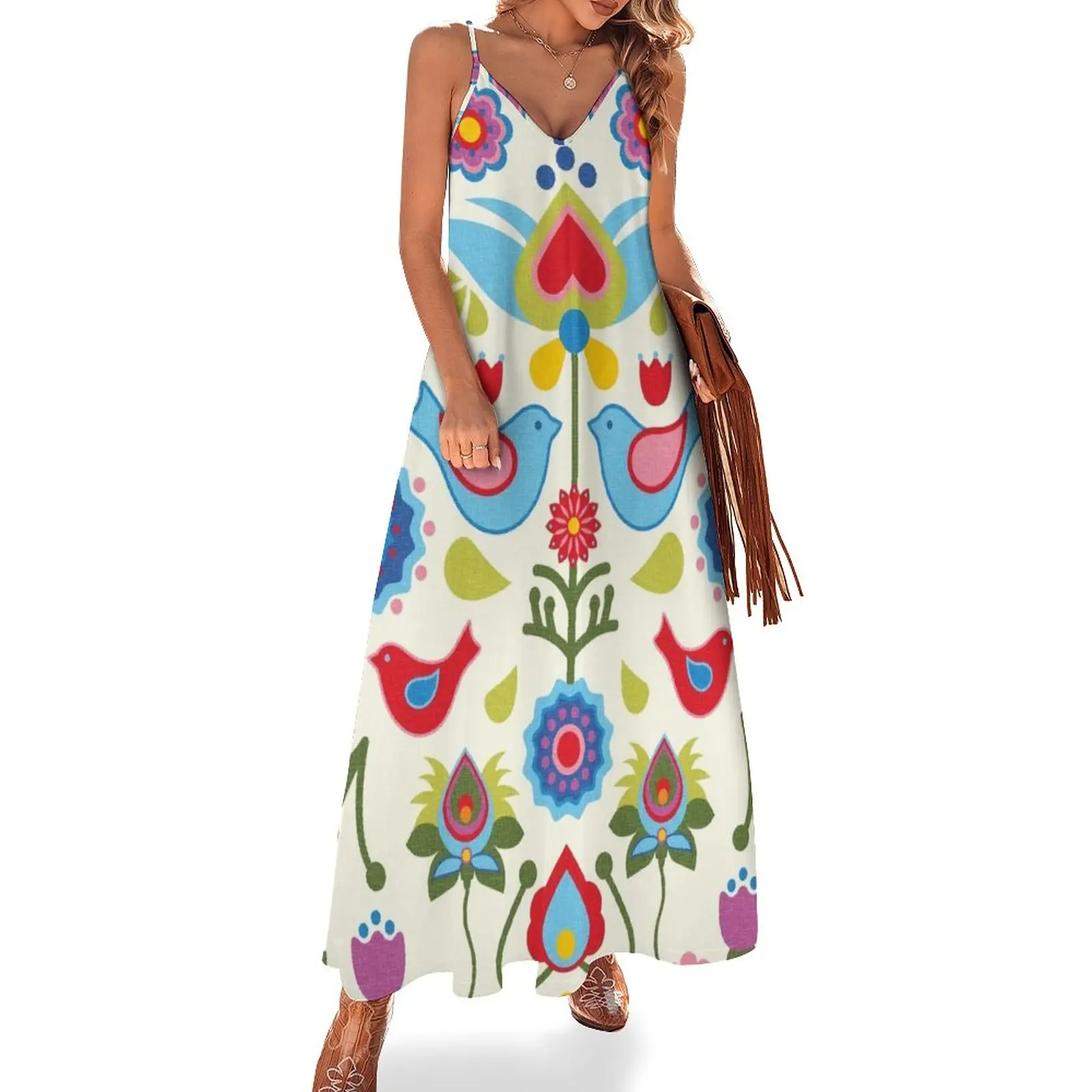 

Scandinavian folk art birds and blooms Sleeveless Dress Casual dresses dresses women summer 2023 Women's summer skirt