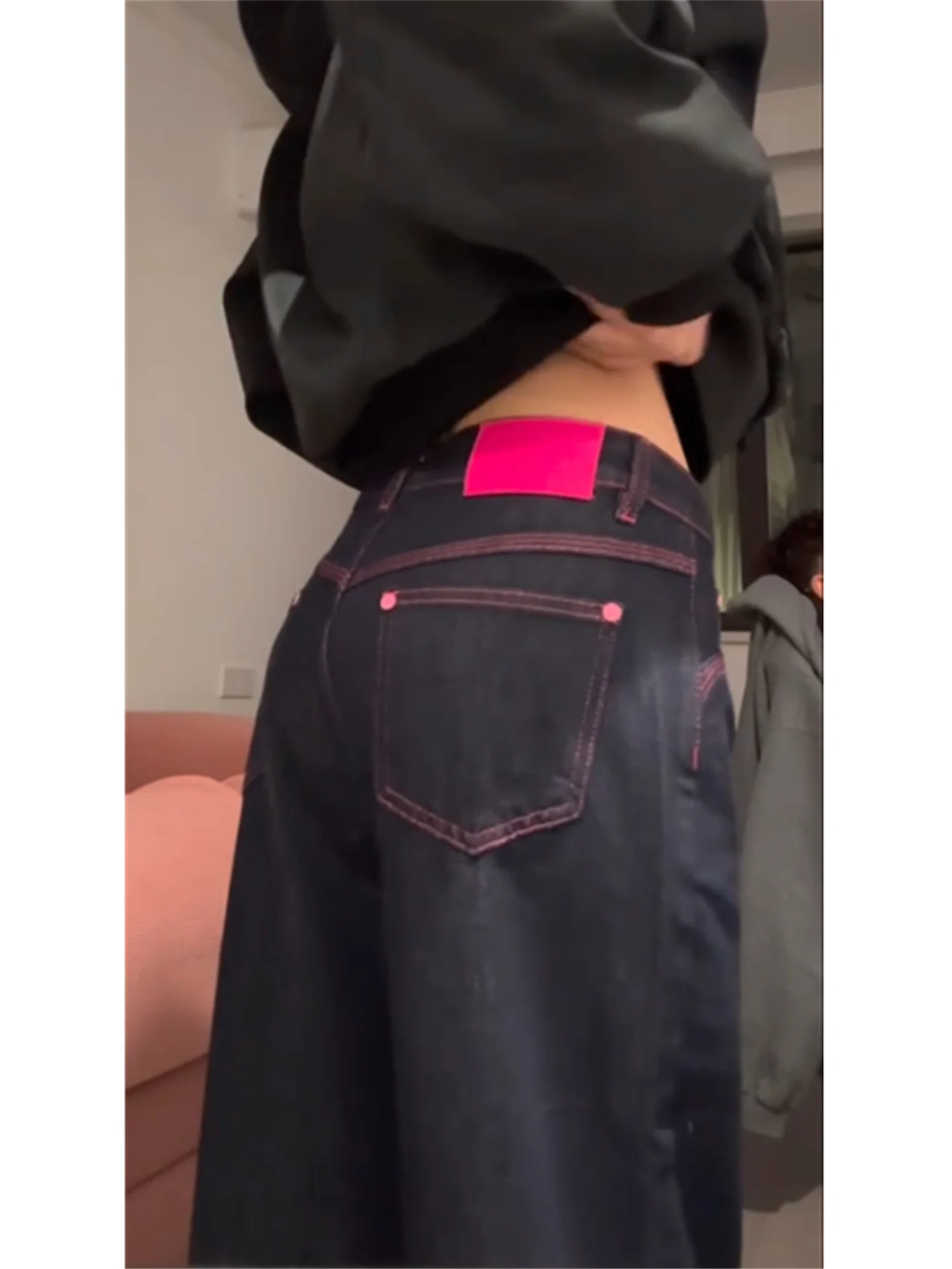 

American Retro Low Waist Straight Leg Jeans Women's Loose Slimming Tall Extended Original Cow Color Wide Leg Pants