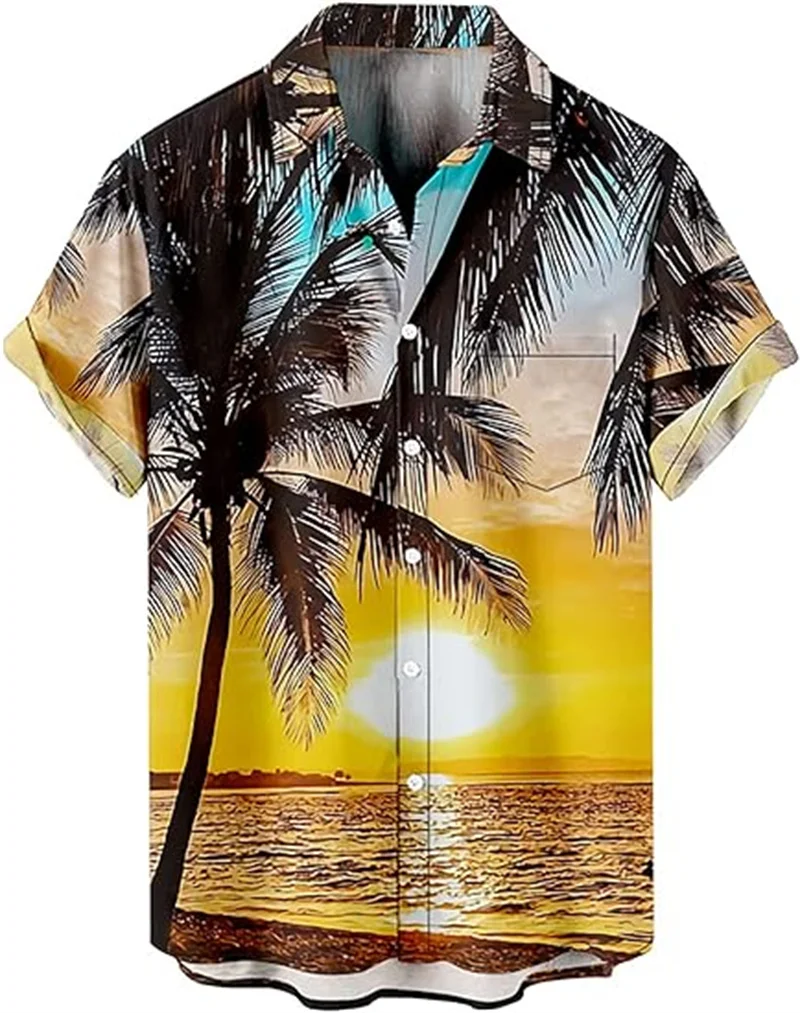 Tropical Vintage Shirt Button-down Holiday Casual Hawaiian Short Sleeve Men\'s Loose Casual Beach Party Shirt