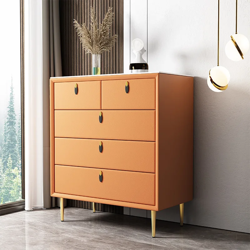 Modern light luxury chest of drawers with password lock Bedroom storage drawer Simple living room leather rock slab stor