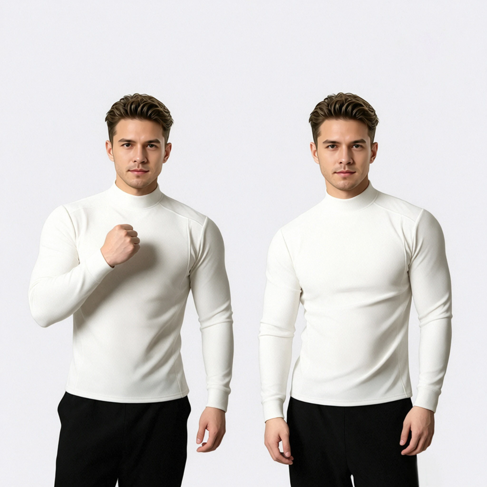 Men's long sleeved tight fleece shirt, with German velvet heating black technology, locks in heat