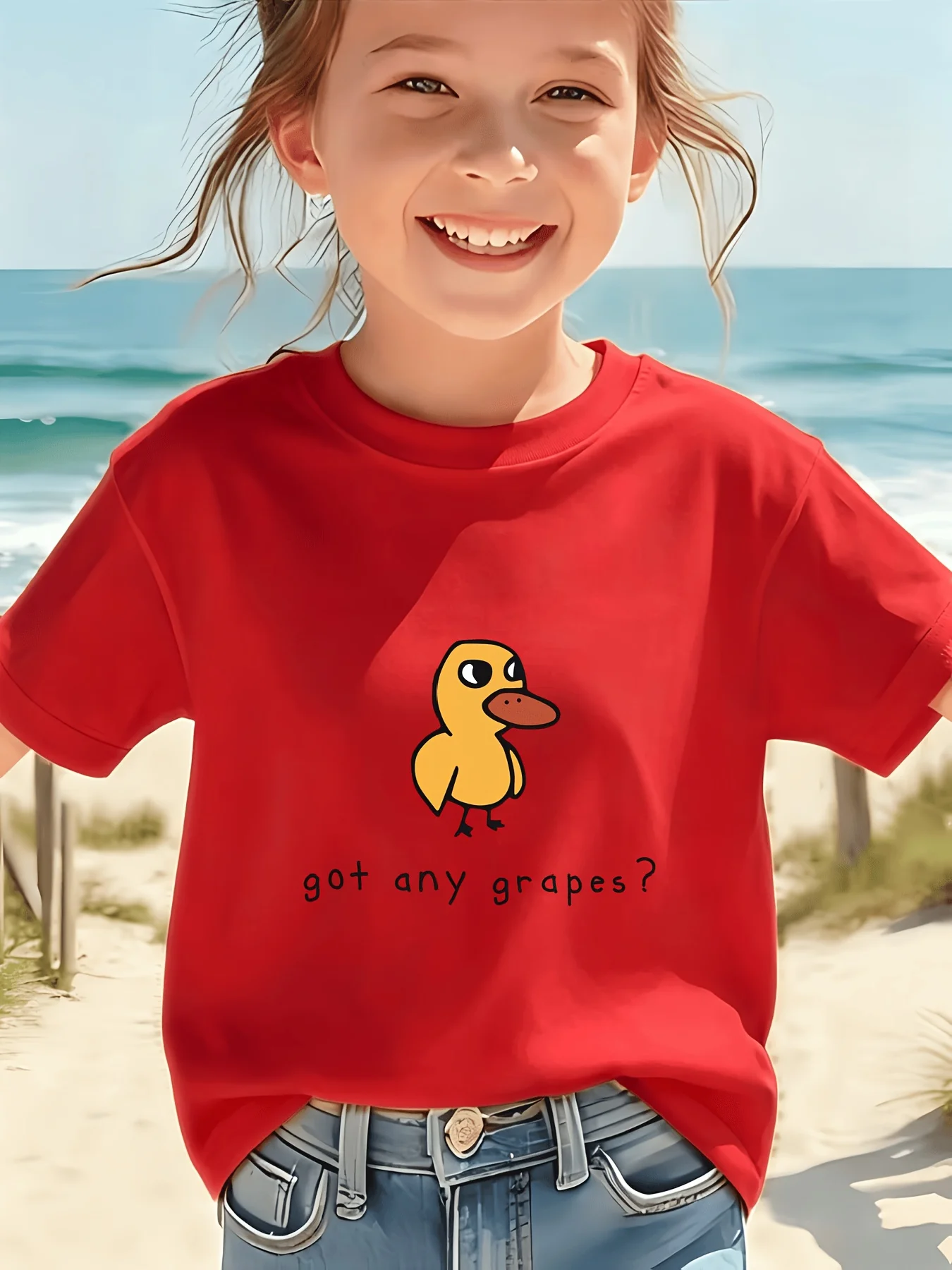 Cute Cartoon Yellow Duck Grape Slogan Print Family Matching T Shirt Boys Girls Soft Summer Short Sleeve Daily Casual Tees