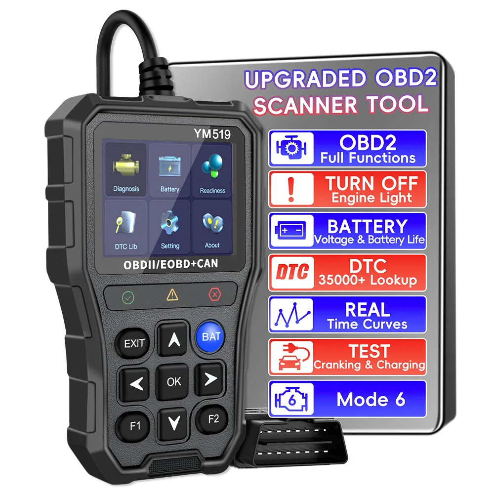 

YM519 проверка системы двигателя тестер батареи OBD2 считыватель кодов многоязычный сканер кодов неисправностей считыватель кодов автомобильный диагностический инструмент