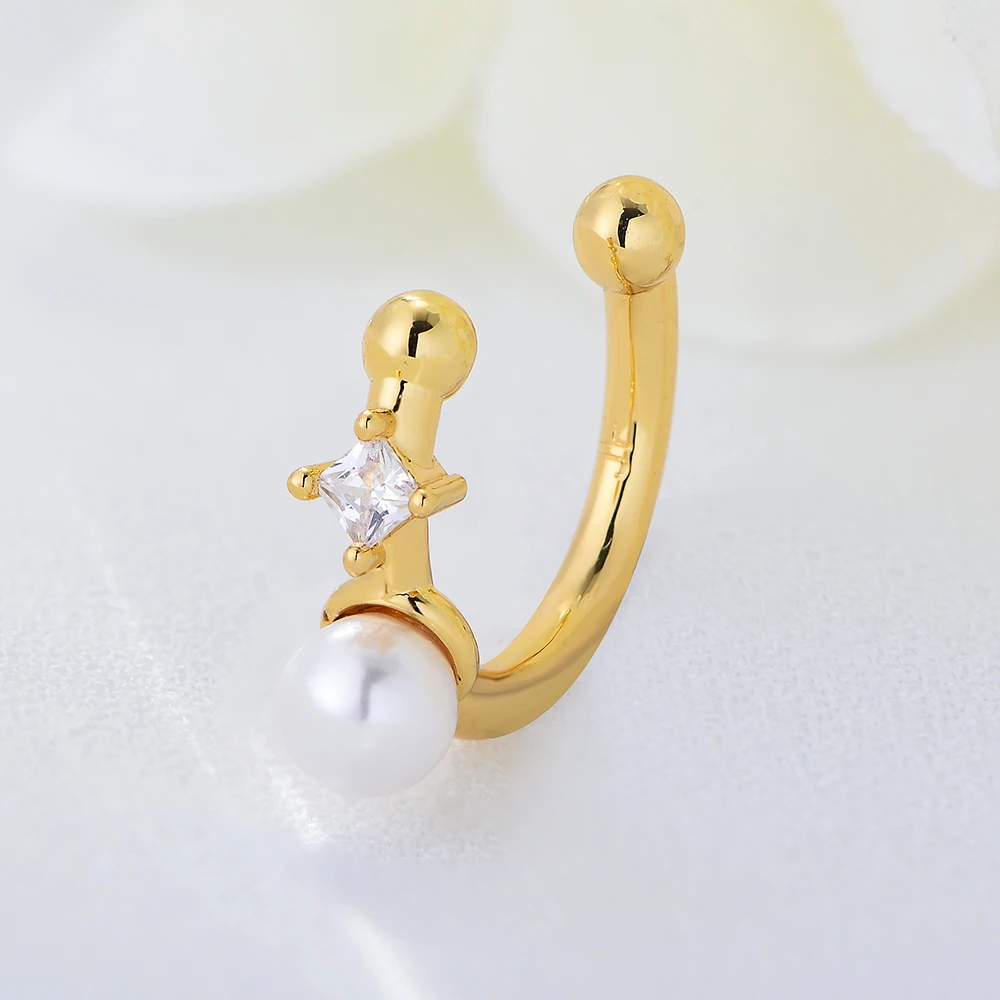 minimalist single shell pearl Clip on stud earrings jewelry brass Rhodium 18k gold plated Cuff Earrings for women girls