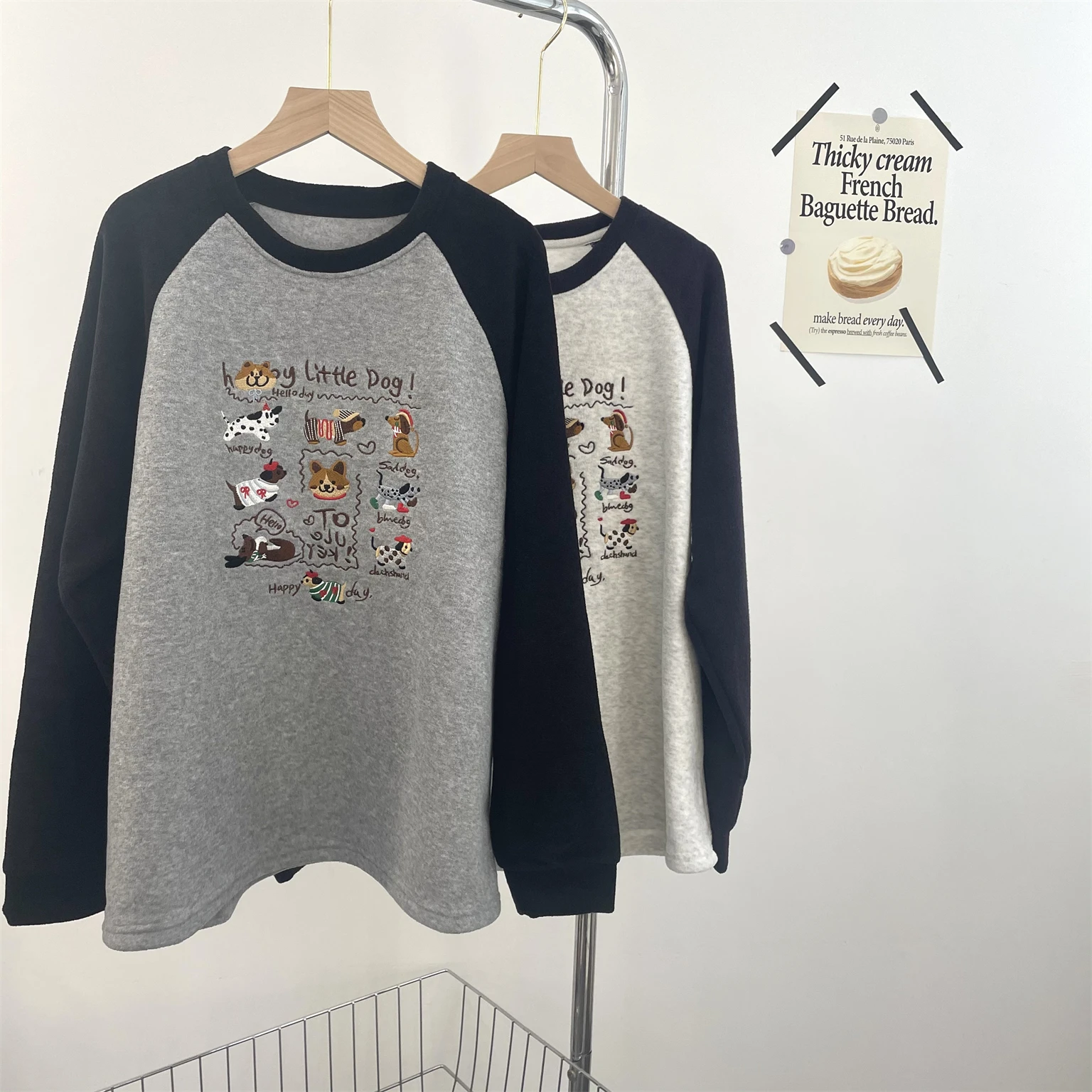 Embroidery Dog Cute Long Sleeve Towel Thick T Shirt Thickened Spring T Shirt