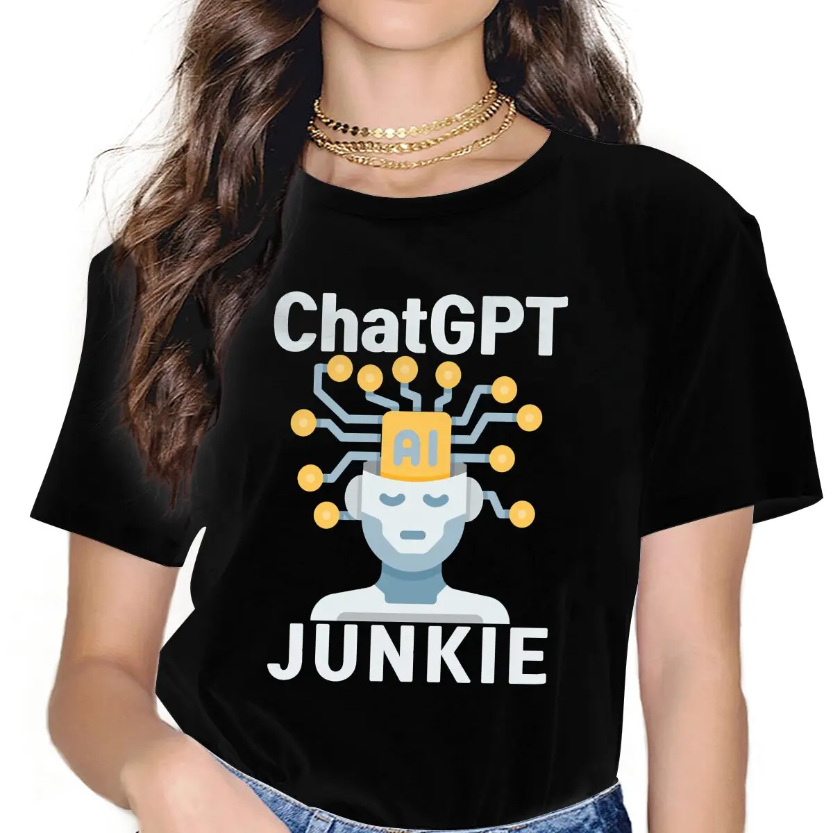 ChatGPT Chatgpt Junkie T Shirt Harajuku Gothic Women's Polyester Tshirt O-Neck