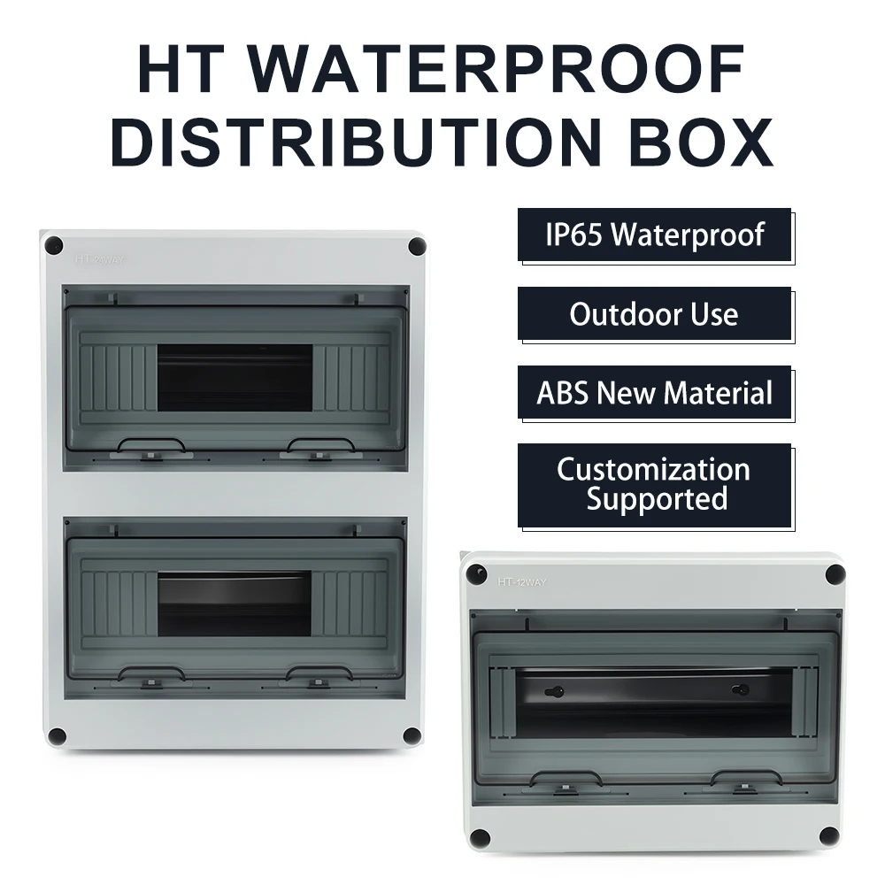 

IP65 HT Series 5/8/12/15/18/24 Way Distribution Box ABS Plastic Enclosure Switch Box Waterproof Outdoor Electrical Junction Box
