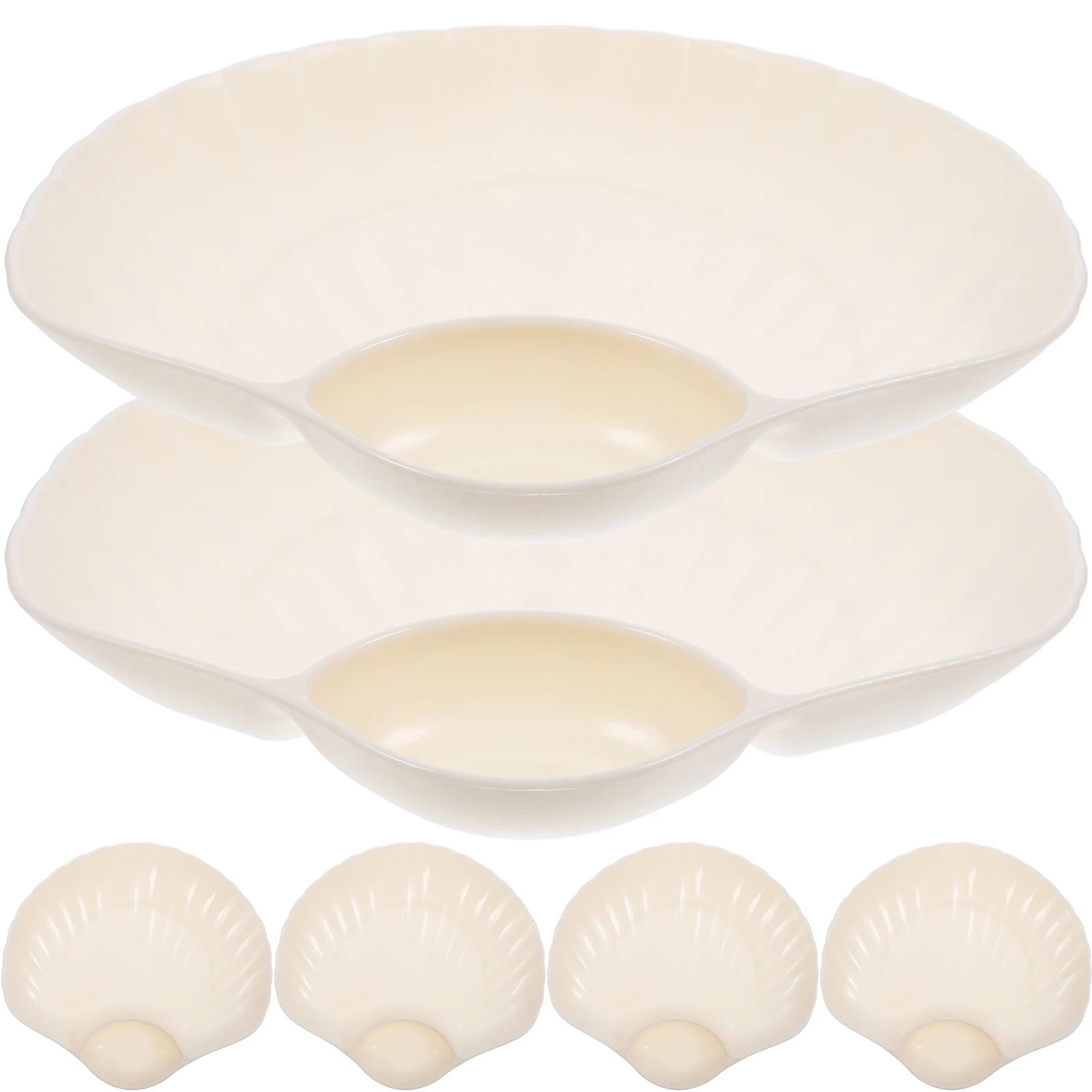 

6pcs Shell Dumpling Plate Elegant White Multifunctional Breakfast Dish Sauce Compartment Serving Platter Kitchen Barware Set