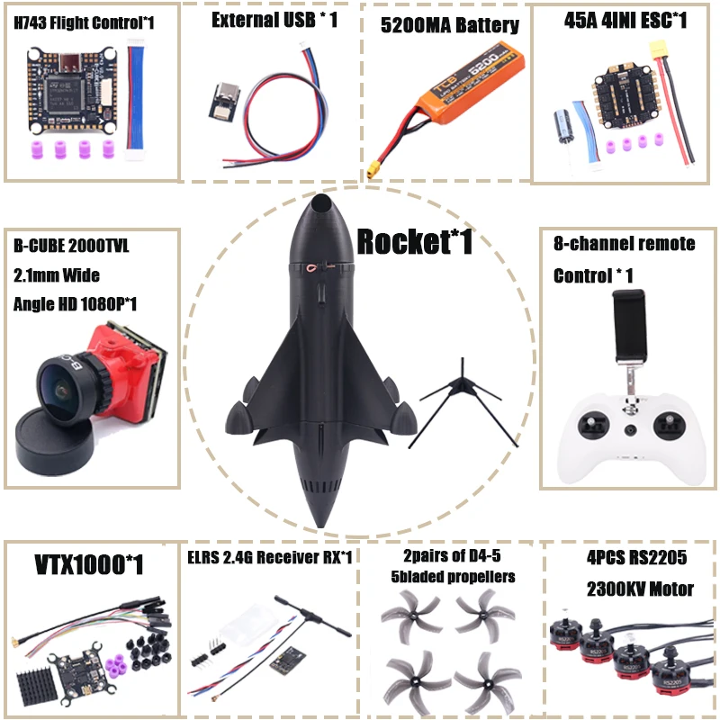 ชุดโครงโดรน B-CUBE Rocket 5 นิ้ว สำหรับ FPV ทำจากคาร์บอนไฟเบอร์ สำหรับโดรนแข่งแบบควอดคอปเตอร์ ฟรีสไตล์ รองรับ INAV Beatflight F722 Ardupilot PX4 Flight