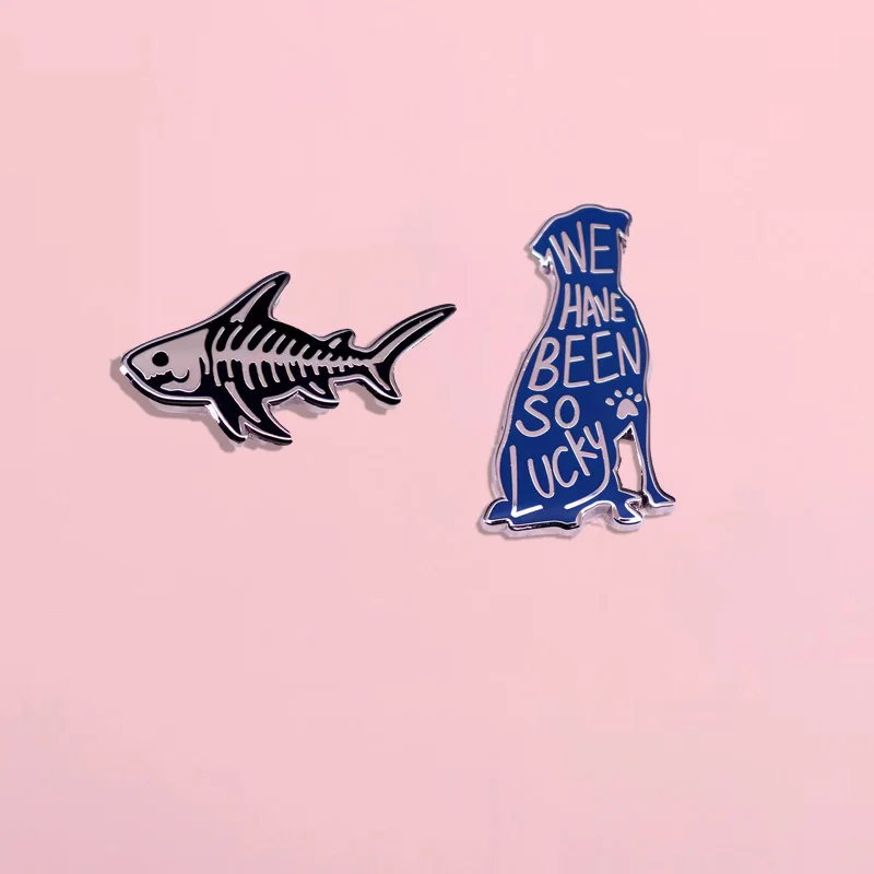 Fashion Shark Skeleton Enamel Pin Pet Dog Silhouette Brooch Retro Badge Unique Lapel Pin Clothing Accessories Friends Gift