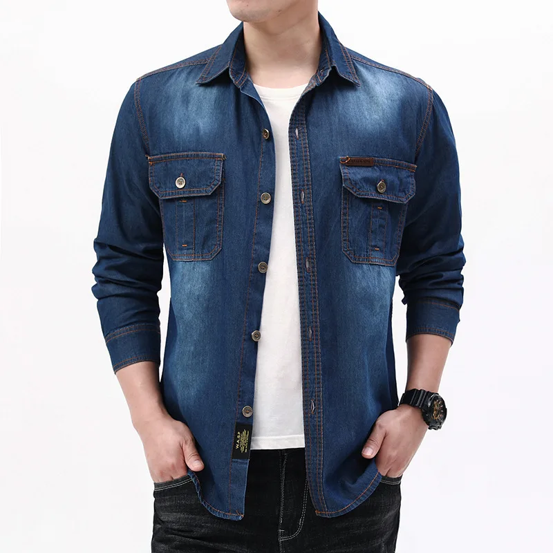 

Men's Loose Comfortable Washed Cotton Long-Sleeved Shirt Trendy Collar Spring/Summer New 2026