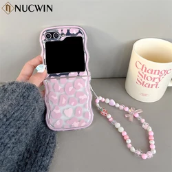 for Samsung Z Flip5 Cute Cartoon Bowknot Bracelet Case for Samsung Galaxy Z Flip 5 4 3 Flip5 Leopard Wrist Chain Wave Soft Cover