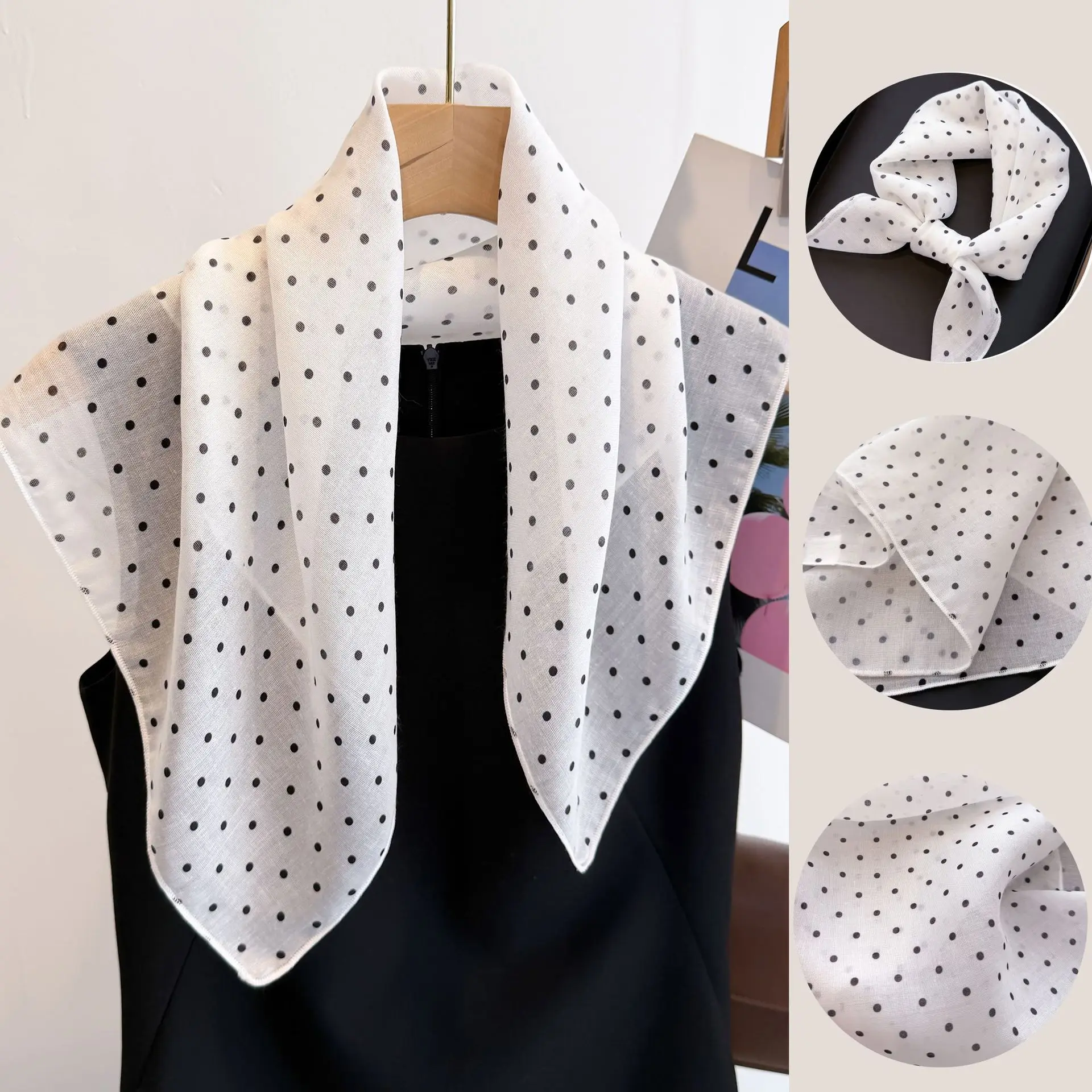 

50cm Cotton Linen Square Scarf - Sweet Cute Fresh Style Bandana for Women, Summer Fashion Headband for Photography