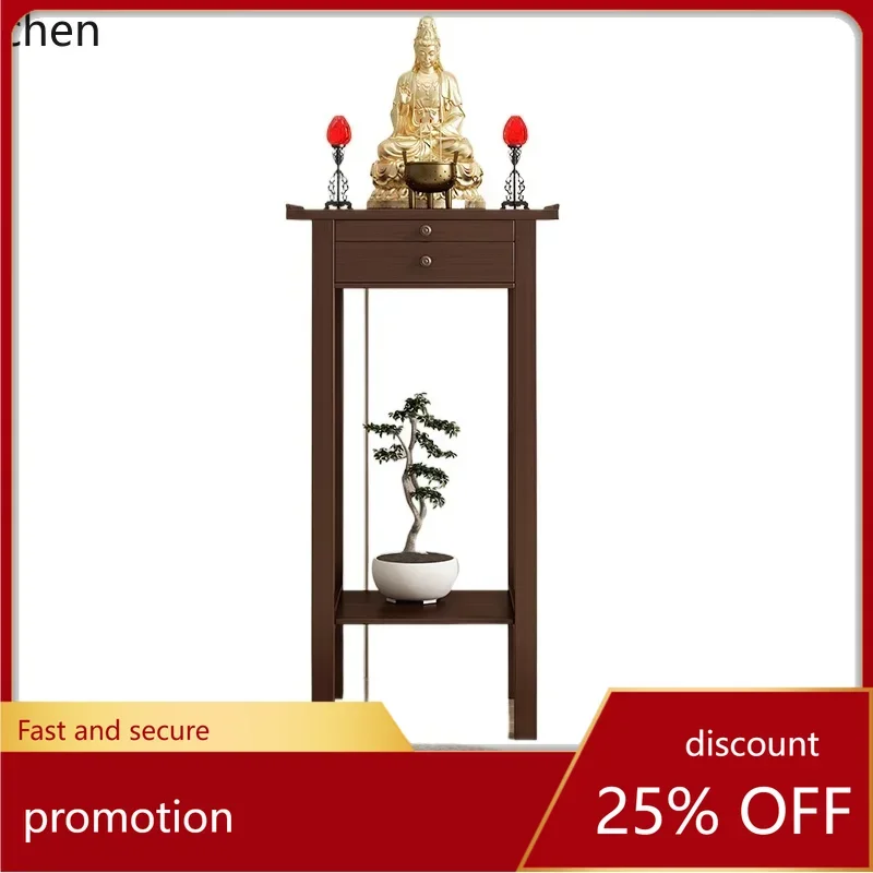 HT Buddhist niche New Chinese vertical cabinet Solid wood Buddhist niche Home living room Buddha statue vertical cabinet