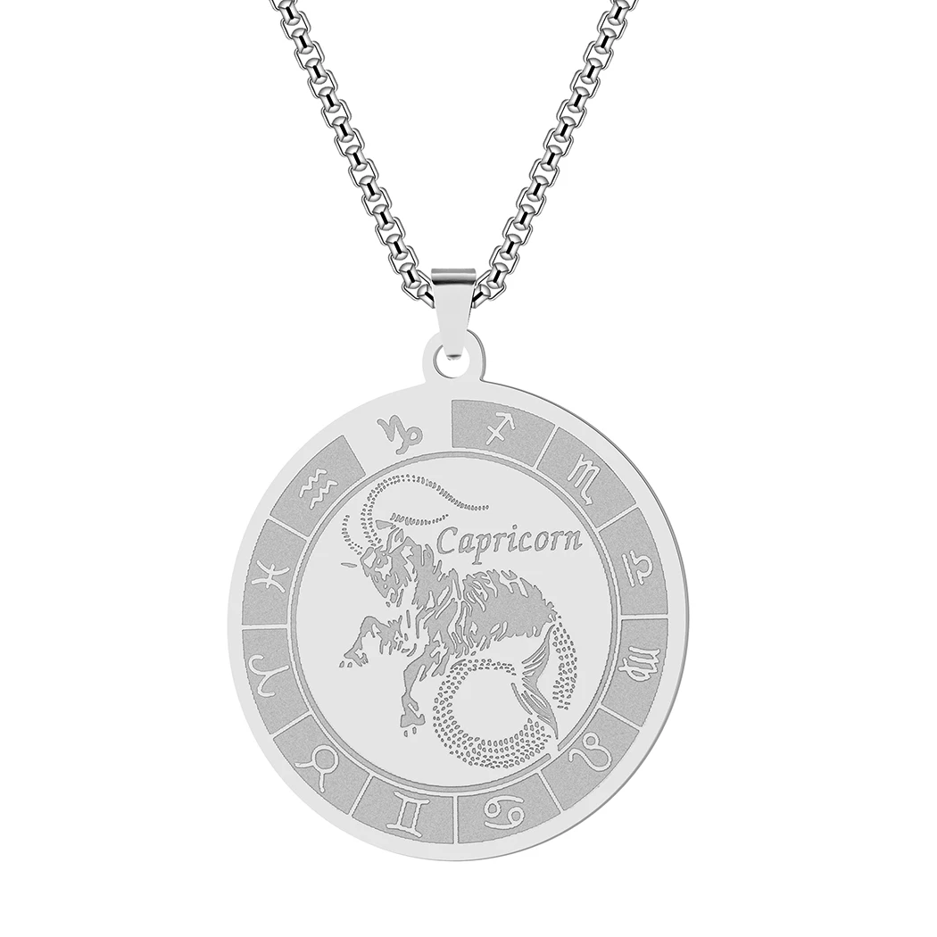 Zodiac Sign Capricorn Pendant Necklace For Women Men 12 Constellation Jewelry Choker Charm Chain Birthday Female Collar