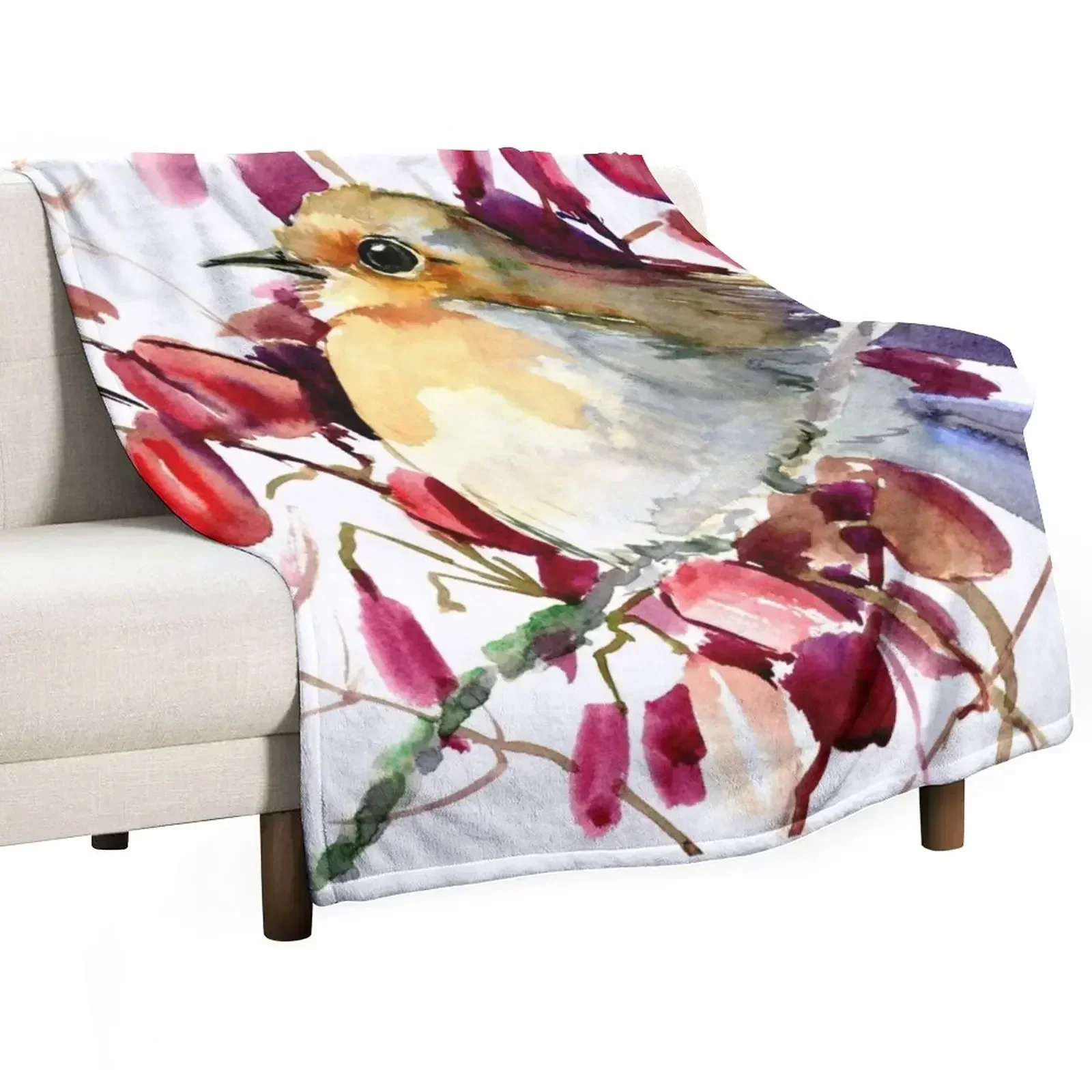 

Robin Bird Throw Blanket Sofa Quilt Summer Cute Plaid funny gift Blankets