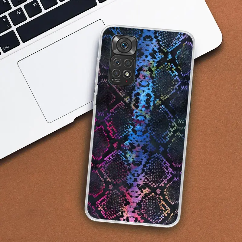 Pink Snake Skin Printing Drawing Phone Case For Xiaomi Redmi Note 13 12 12S 11 11S 10 10S 9 9S 11T 11E Pro Plus 8 8T 7 + Coque C