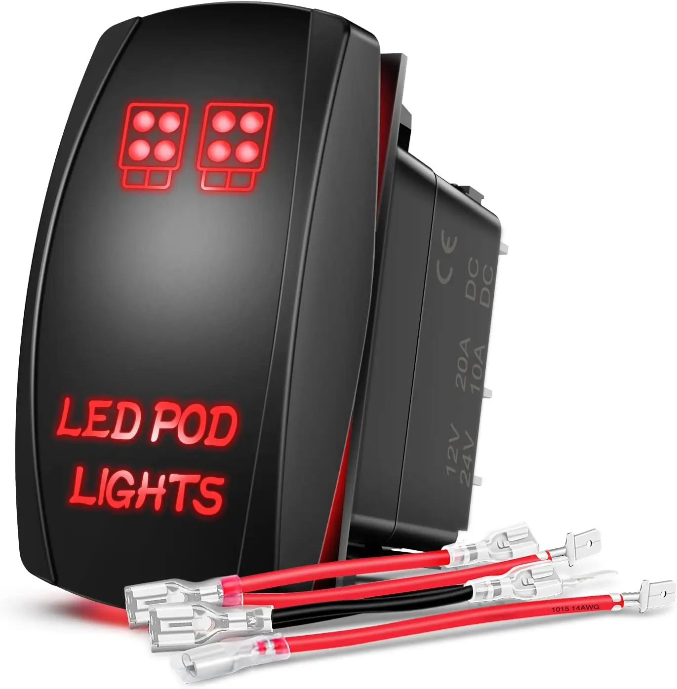 Nilight Rear Lights Rocker Switch Led Light Bar Switch 5Pin Laser On/Off Switches Green 20A/12V 10A/24V Switch with Jumper Wires Set for Cars,Trucks,RVs