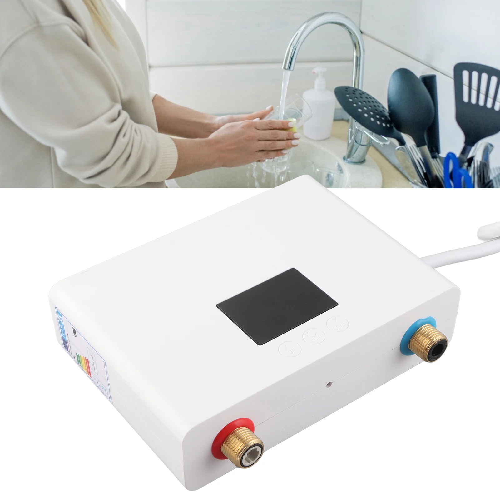 

220V 5500W Electric Tankless Water Heater Instant Hot Water for Kitchen Bathroom with Touch Panel Remote Control 30-55℃