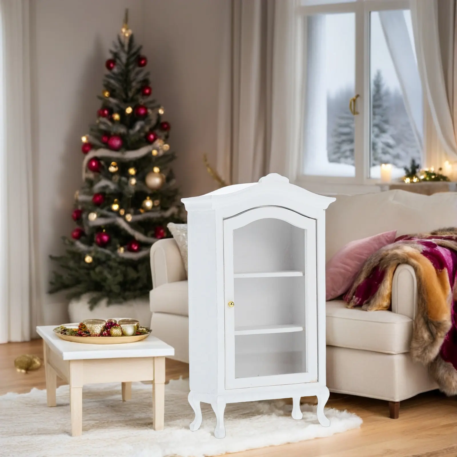 

Mini House Storage Cabinet Wooden Sideboard Creative Lifelike Decorative Accessory Miniature Bookcase for Mini House Layout