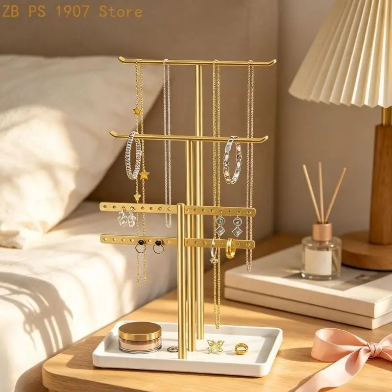 Vanity Jewelry Holder with 4-Level Display and Ring Tray Storage 55KA