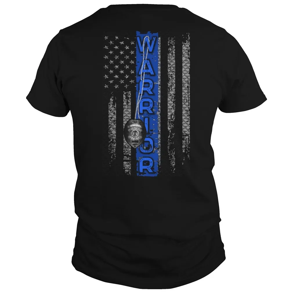 

Retro Thin Blue Line American Flag Warrior T-Shirt 100% Cotton O-Neck Short Sleeve Summer Casual Mens T-shirt Size S-3XL