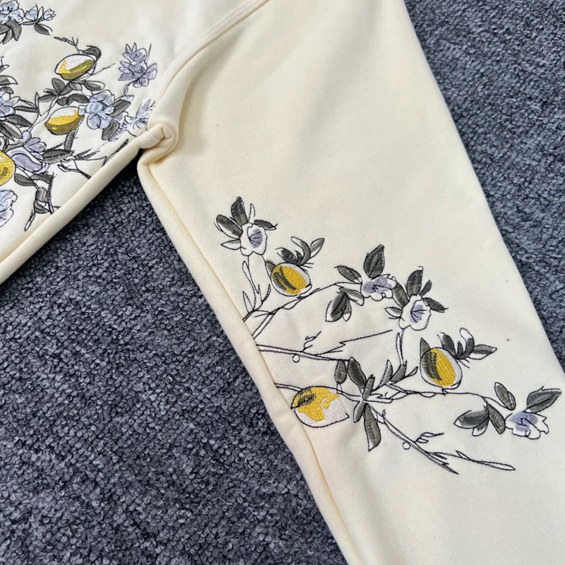 Derschutze حديقة عدن التطريز الأزهار الصوف قلنسوة بسحاب الرجال النساء 1:1 جودة عالية عادية فضفاض مقنعين البلوفرات الشتاء #4