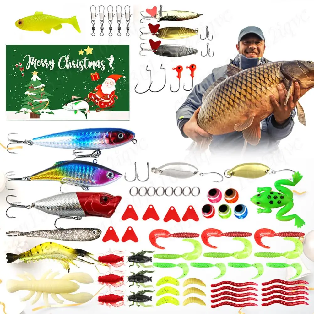 78pcs Fishing Lure Advent Calendar Soft Lures Spoons Minnow 24 Day Fishing Lure Countdown Calendar Xmas Surprise Gift for Fisher