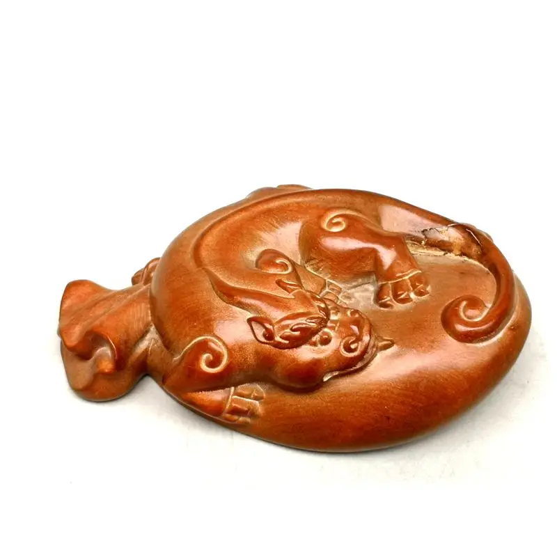 YIZHU CULTUER ART Size 4.2 Inch Rare Collect China Old Boxwood Hand Carved Unicorn Beast Paperweight Decoration