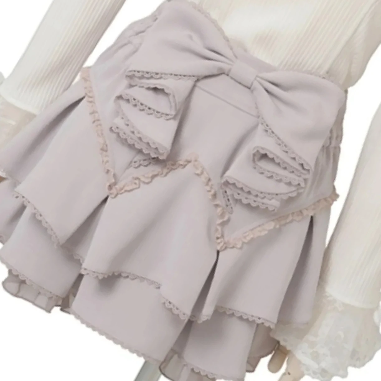 

Lolita Japanese Style Cross-ribbon Multi-layer Lace Girls Casual Skirt with Bow High Waist Short Mini Skirts for Women Summer